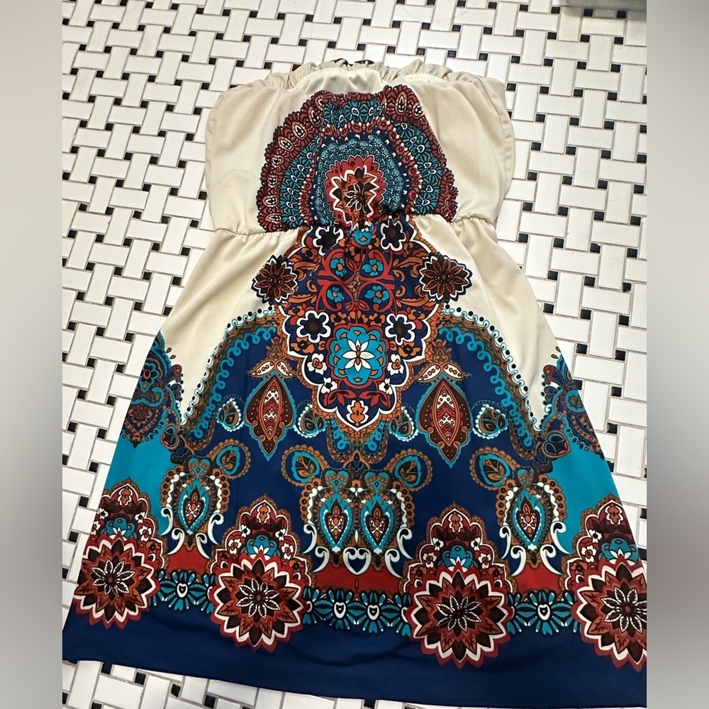 BONGO Blue Strapless Sundress Resort Wear - Picture 3 of 6